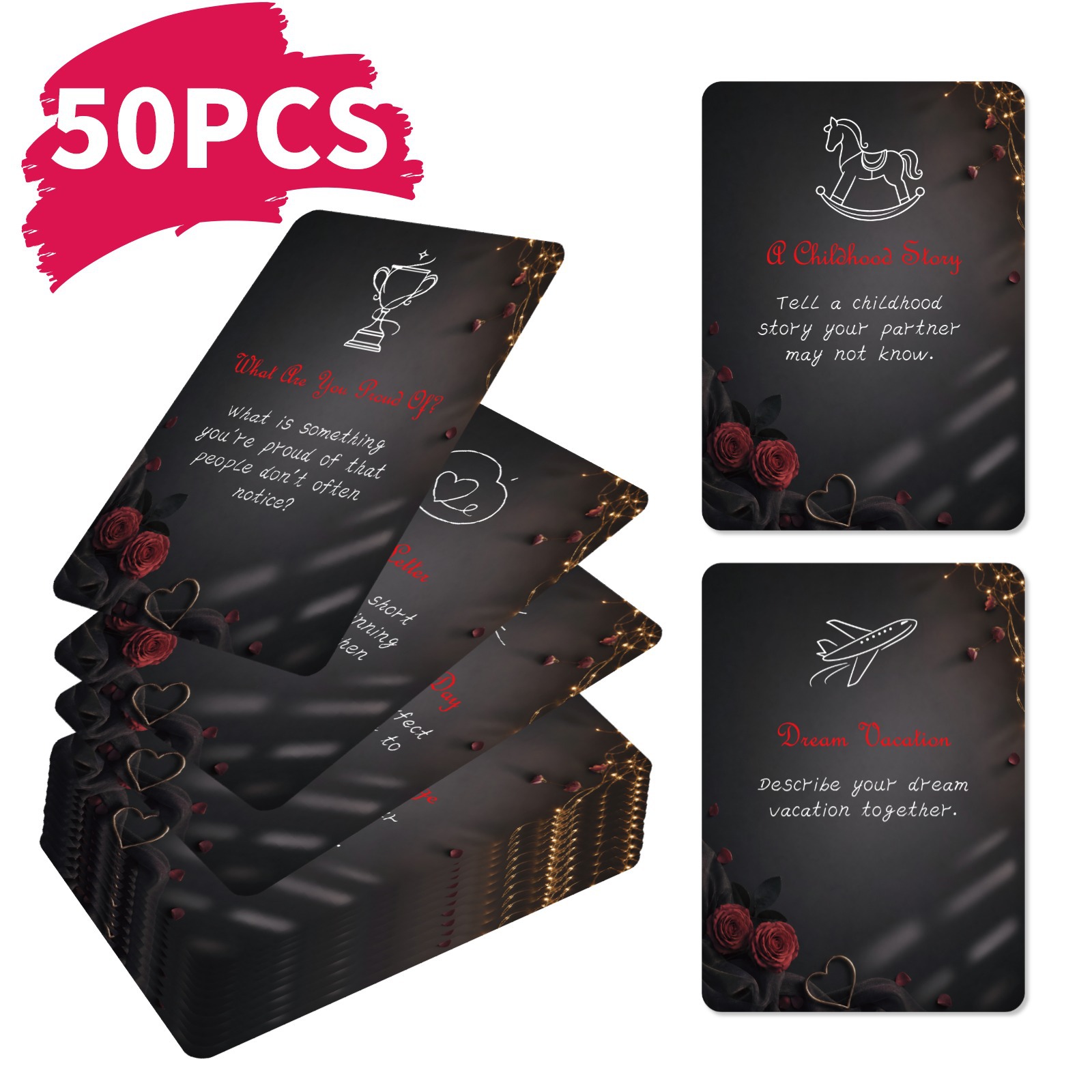 50개입 로맨틱 커플 챌린지 카드 블랙 로즈 디자인 인 - Board Game Monopoli 리뷰 및 가격